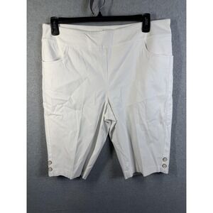 Coconut Row Shorts Womens 16 White Bermuda Pull On Stretch Button Pockets